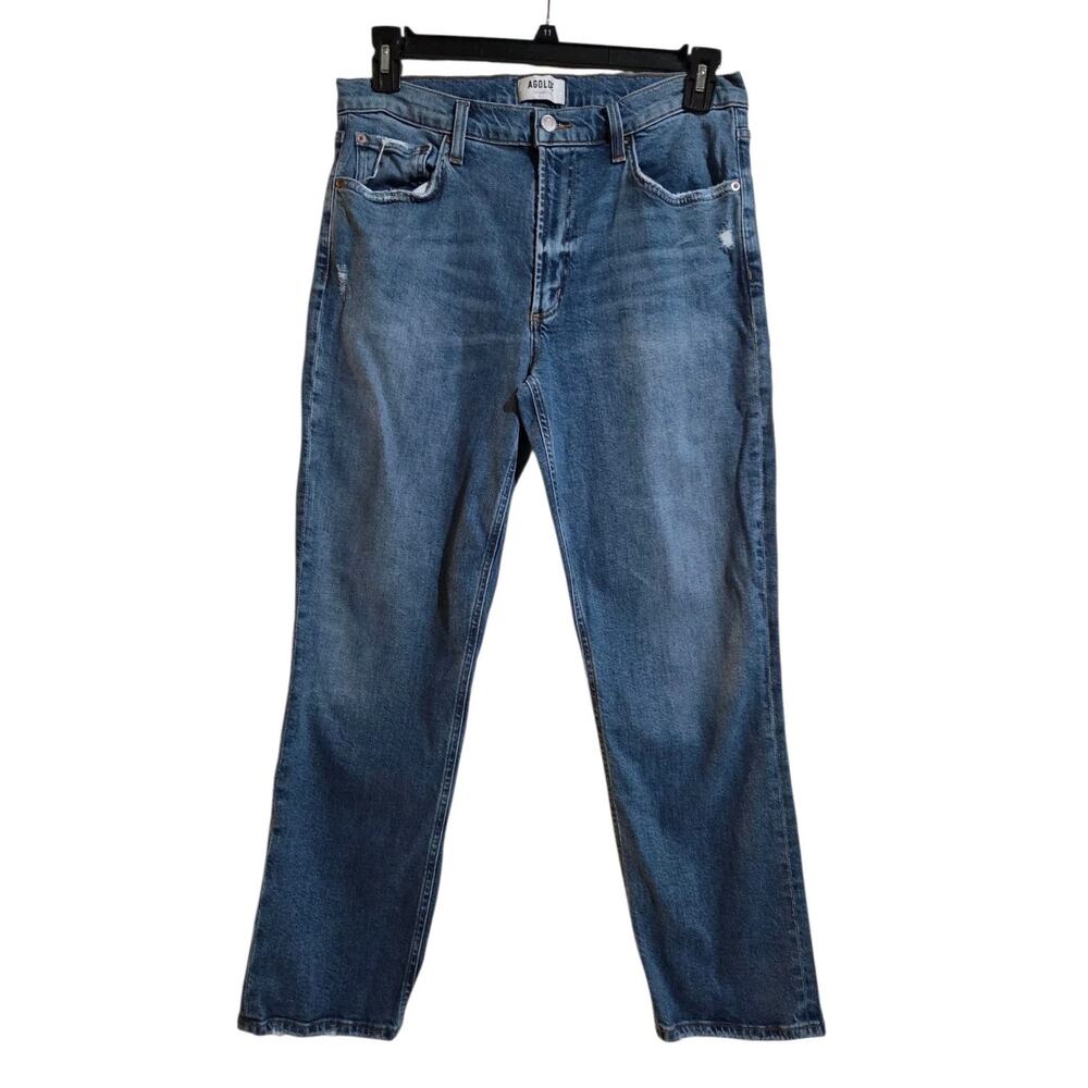 Agolde Womens Kye Mid-Rise Straight Crop Jeans In Notion 29 Organic Cotton Blue